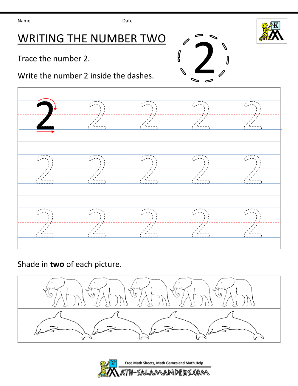 kindergarten math printables writing number 2 - Number Worksheet For Kindergarten