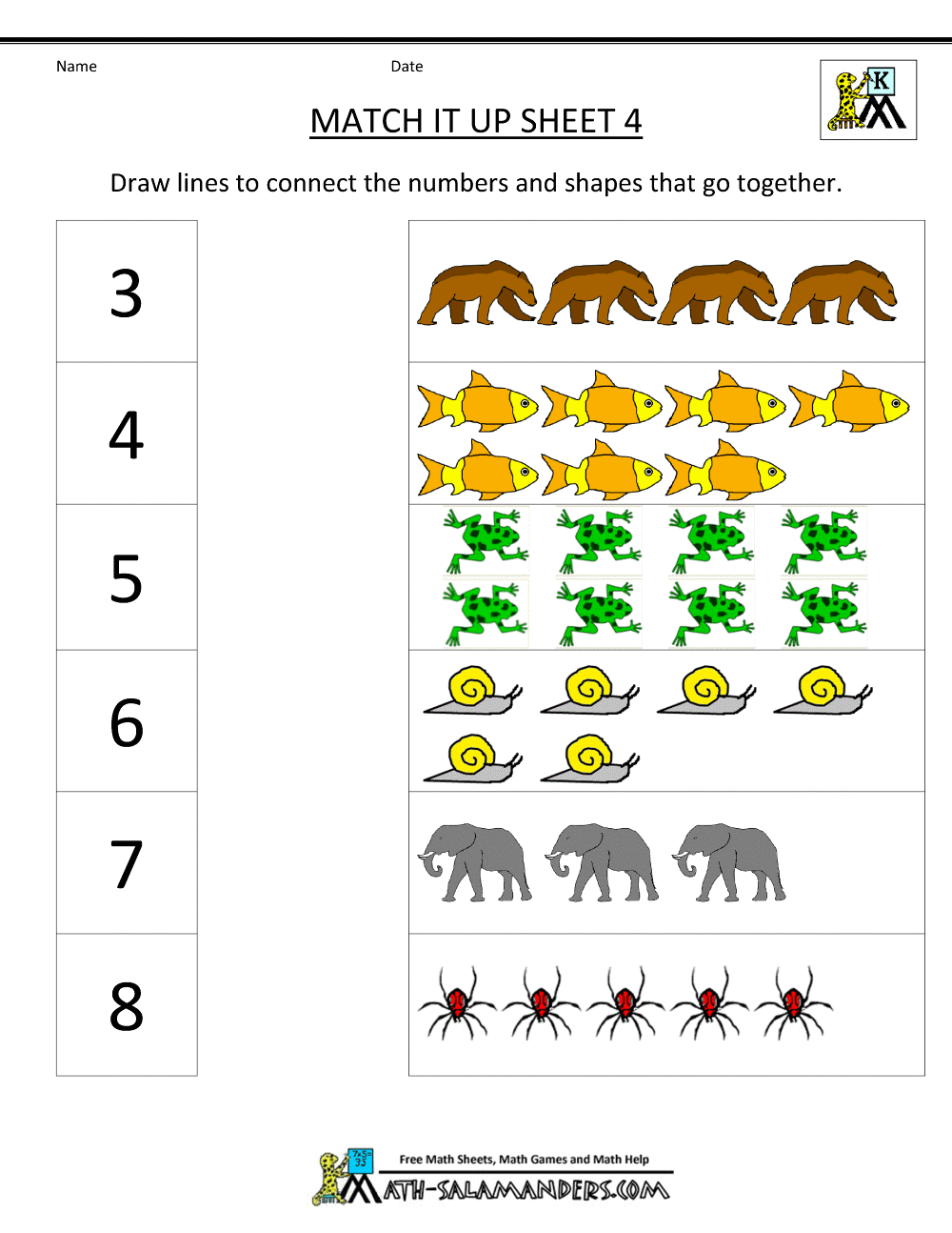 kindergarten math worksheets match it up 4 - Math Worksheets For Kindergarten